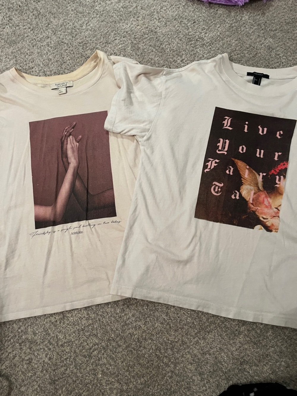 Forever 21 Cream-White Graphic Tee’s PAIR